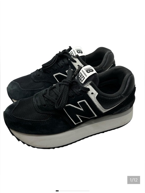 New Balance Shoes - New Balance 574 Womens Black White Platform Sneakers Shoes WL574ZAB Size 8
